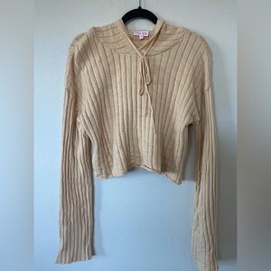 Pink Lily Cropped Ribbed Hooded Sweater